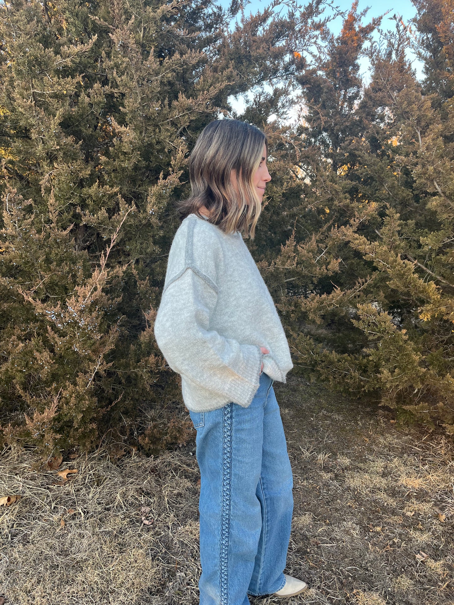 Gray knit sweater