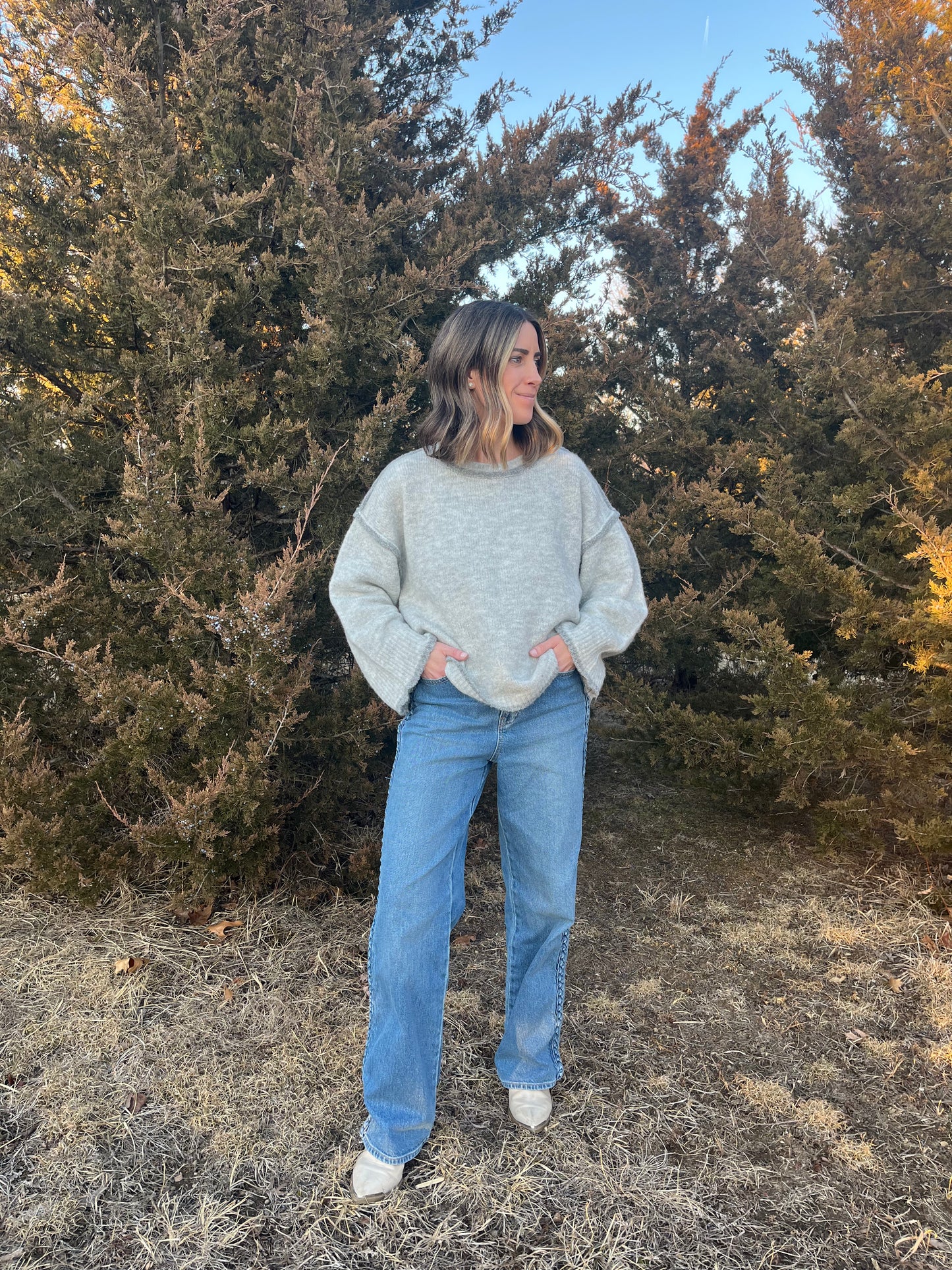 Gray knit sweater