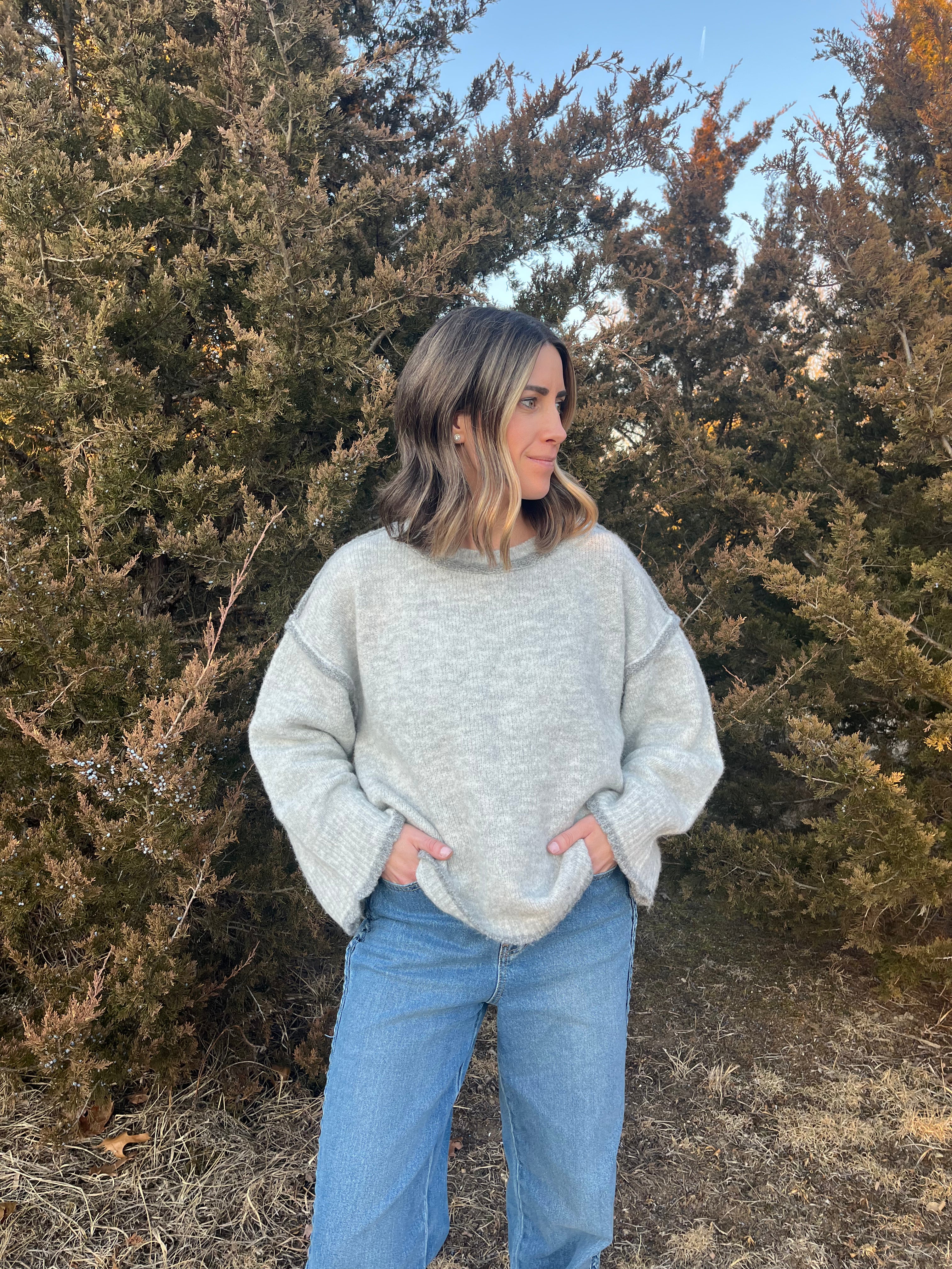Gray knit sweater