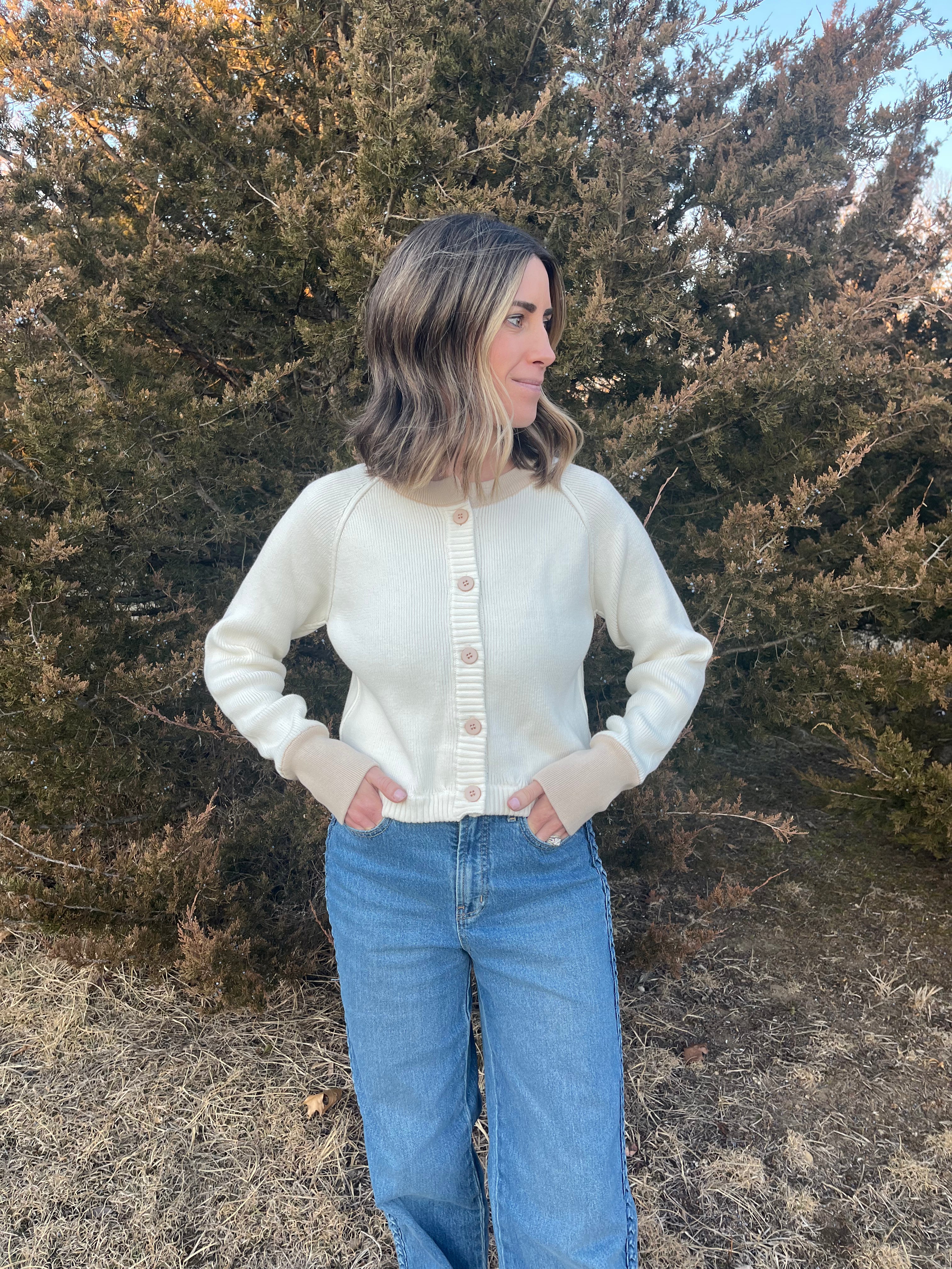 Cream & tan cardigan