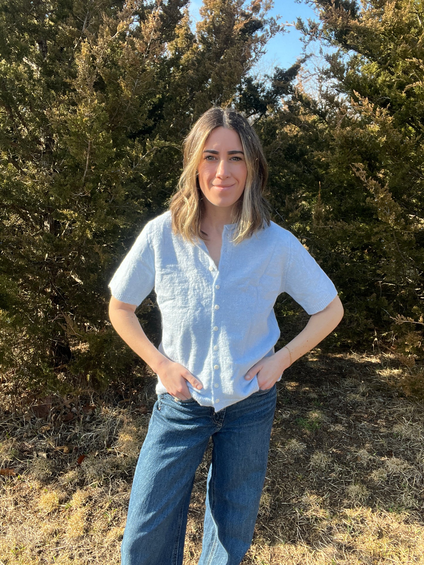blue cardi
