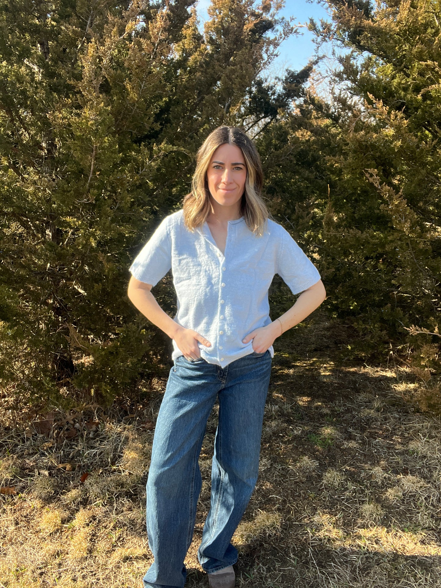 blue cardi